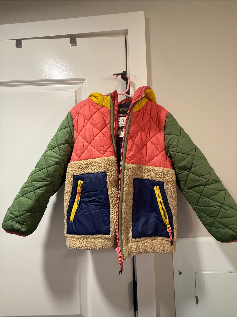 Mini Boden Kids Mixed Media Hooded Jacket 5-6